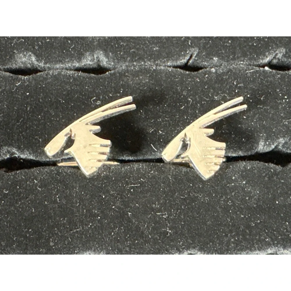 Silver Tone Hand Gesture Symbolic Cufflinks Minimalist Artistic Formal Jewelry